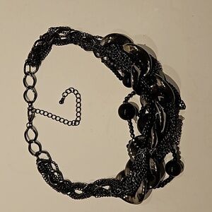 BLACK & GUNMETAL TWISTED Chains & Beads 18" Long Necklace